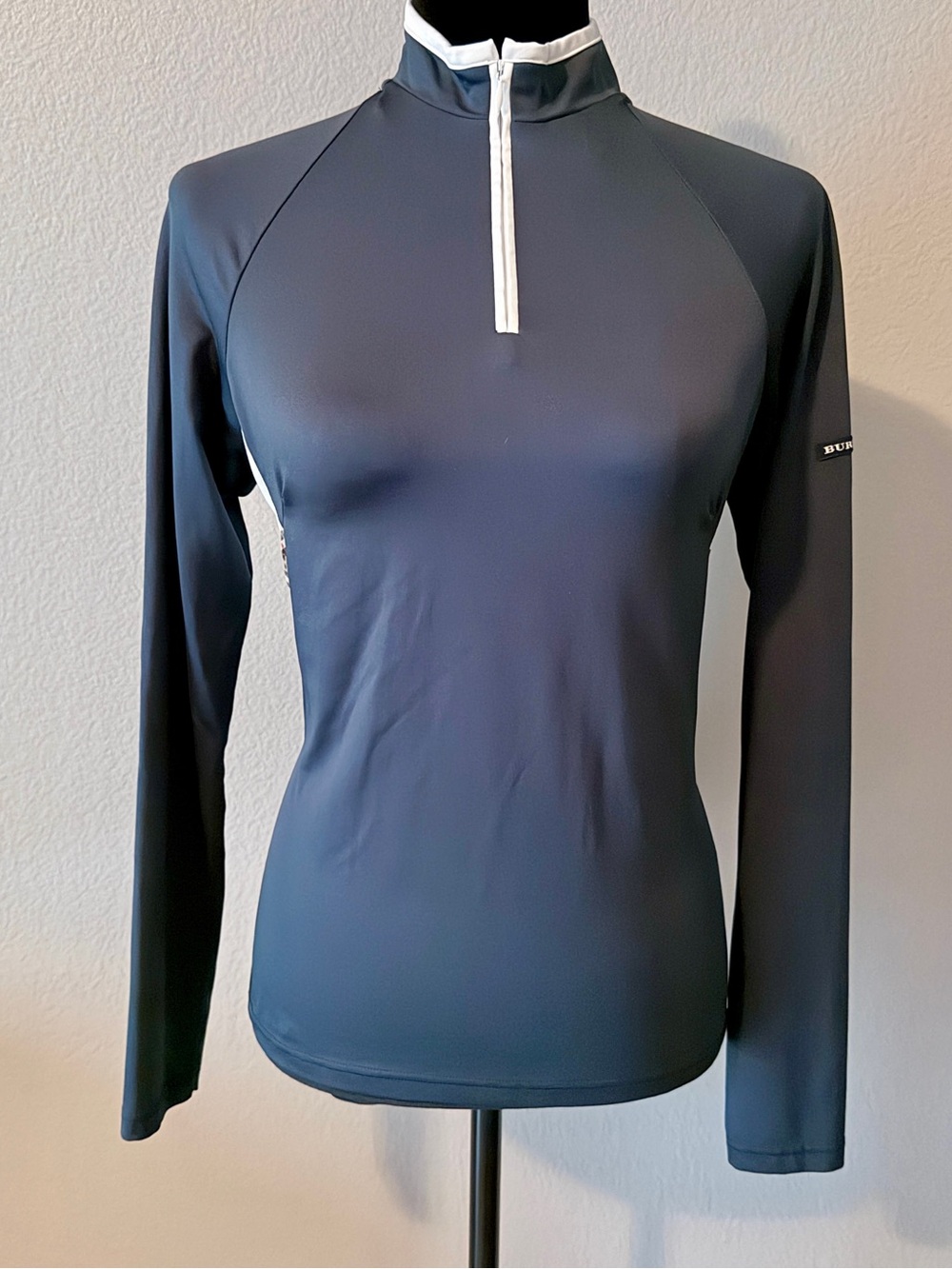 Burberry Navy Long-Sleeve Quarter-Zip Performance Golf Top with White Trim